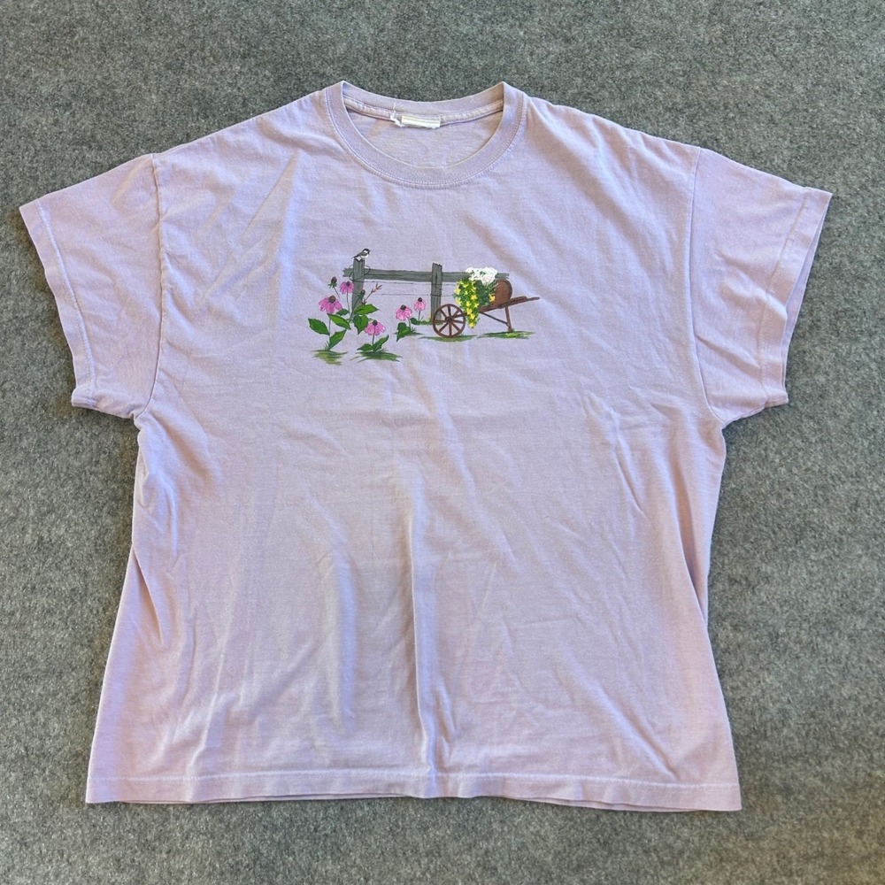 Women’s Lavender Short Sleeve Tee with Floral Cart Graphic